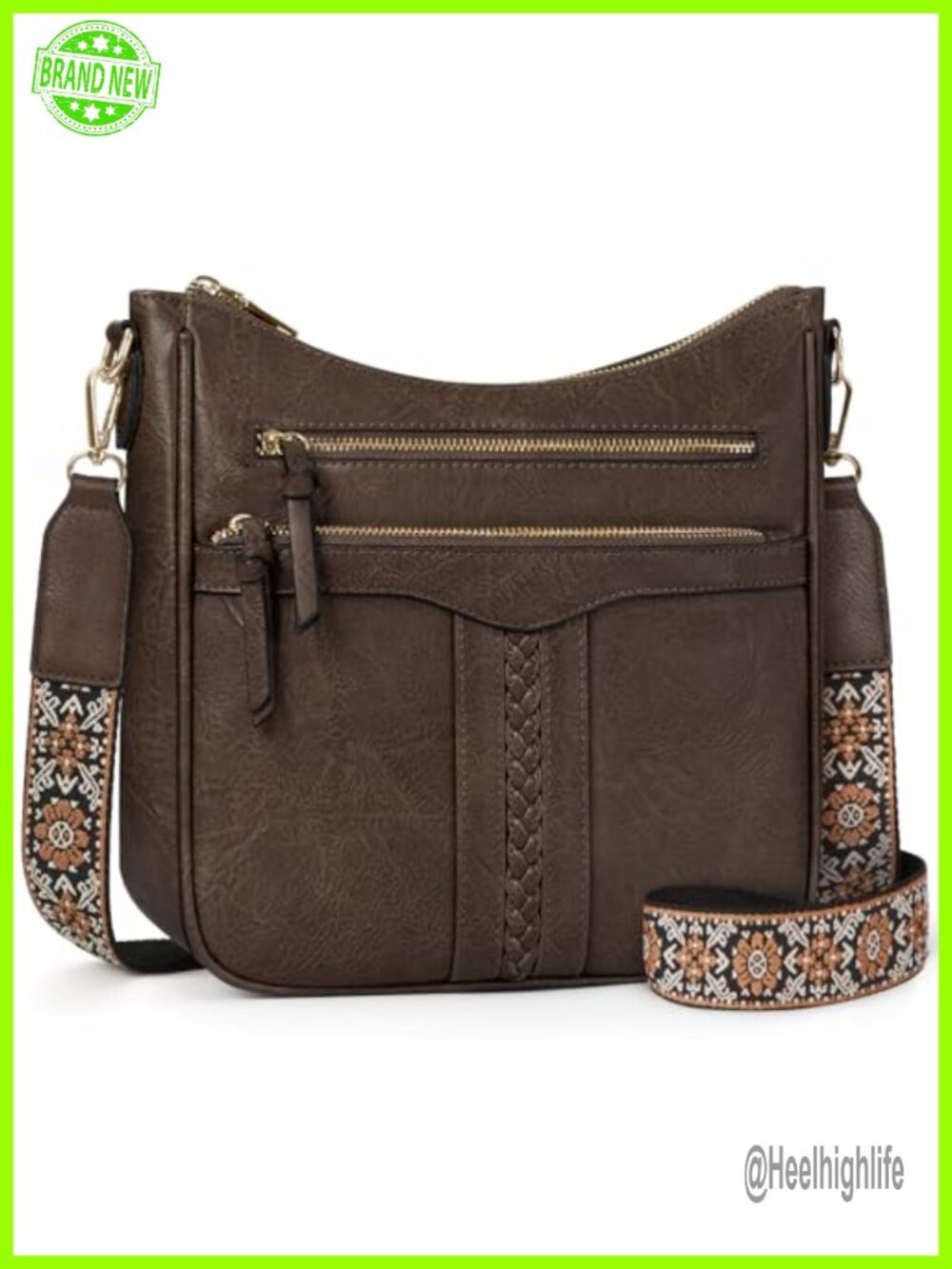 PU Leather Crossbody Bag with 7 Pockets Wide Adjustable Strap